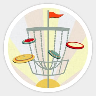 Disc Golf Basket Sunset Sticker